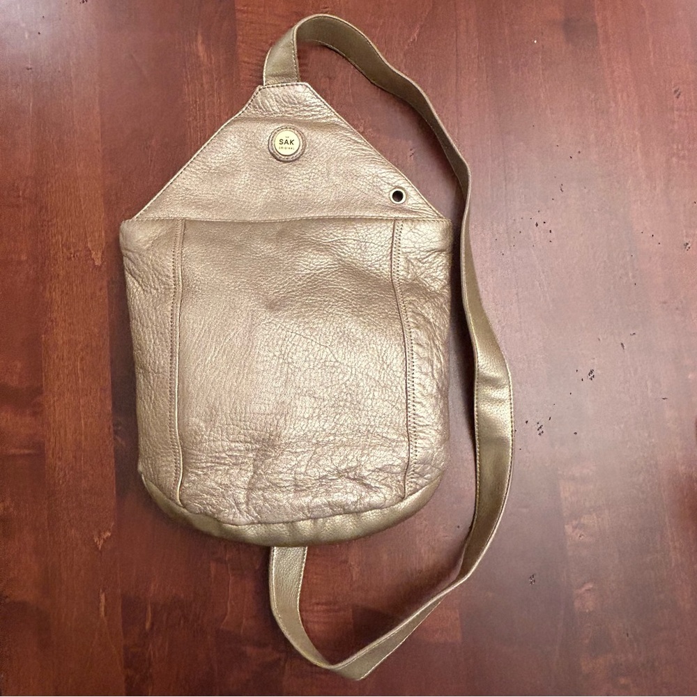 The Sak Leather Original Crossbody Sling Satchel Bag Metallic Gold